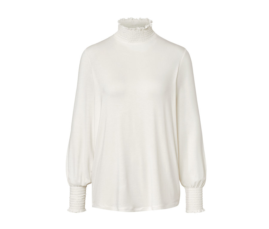 Krémové halenkové triko se stojáčkem.