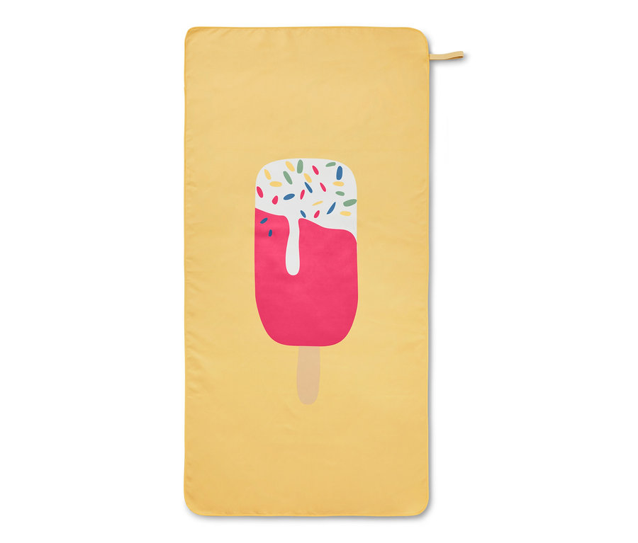 Žlutý dětský ručník z mikrovlákna se zmrzlinou.