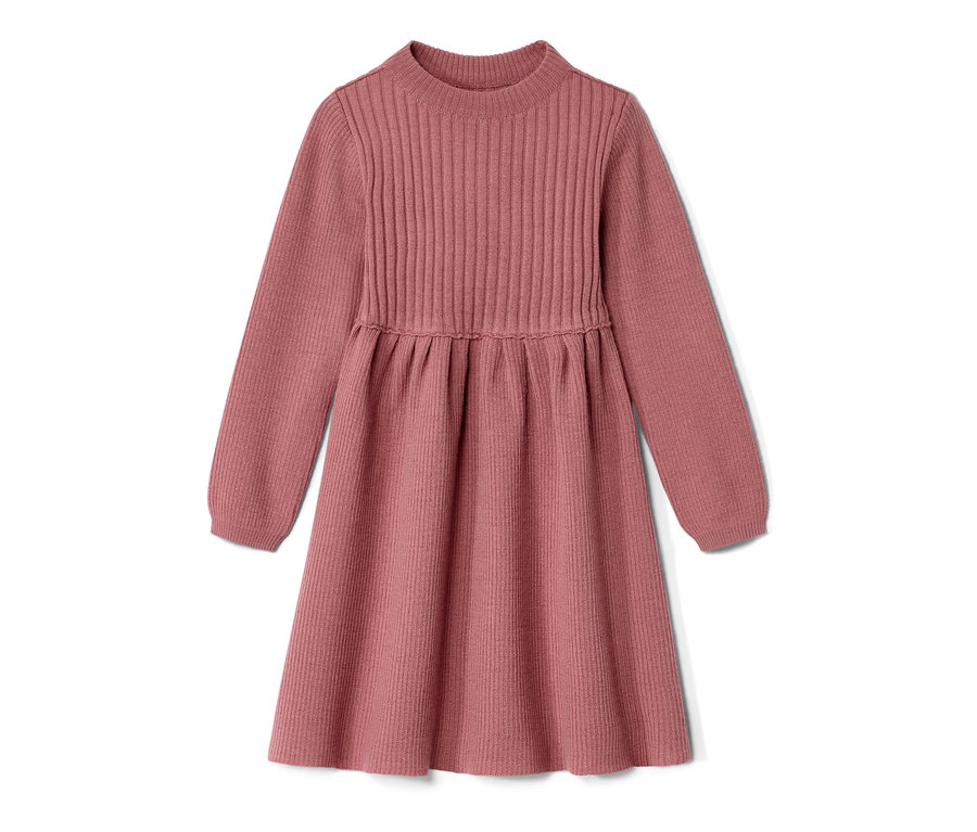 Růžové dívčí pletené šaty z vlny merino.