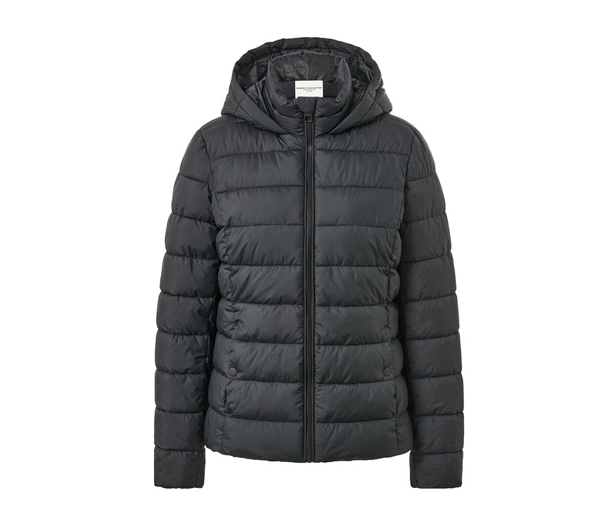 Černá prošívaná bunda s kapucí.