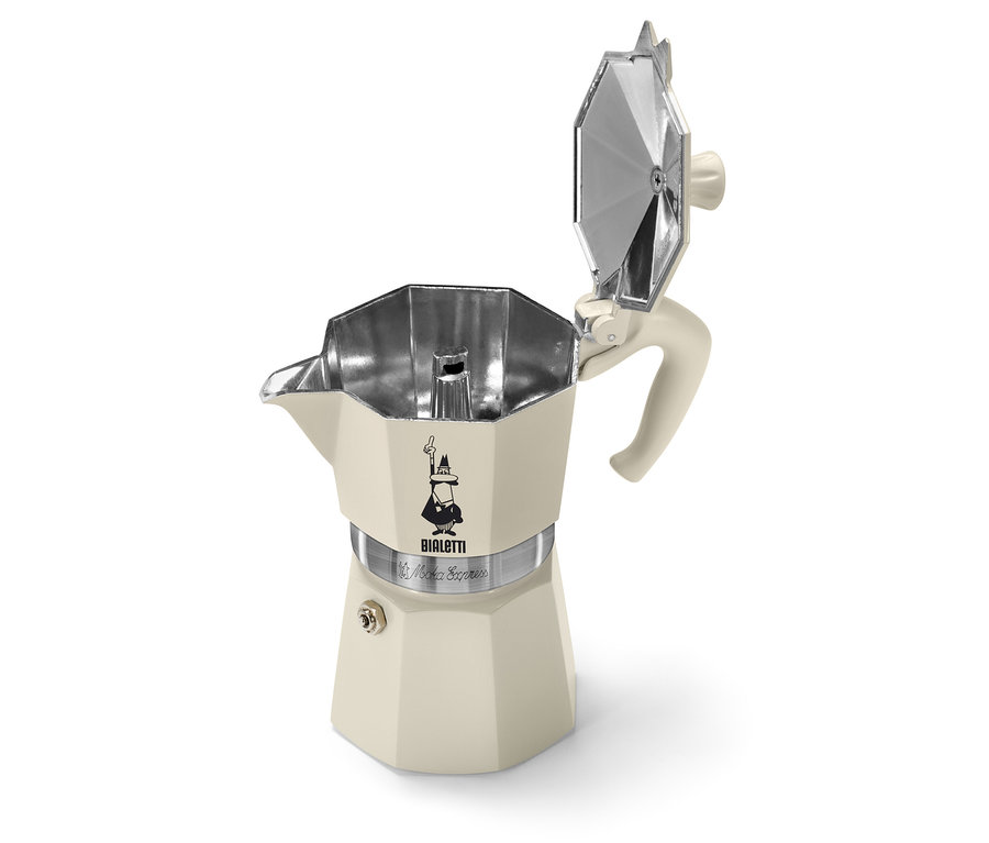 Otevřená krémová konvička na espresso »Bialetti Moka Express« 190 ml.