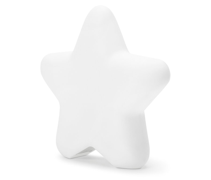 Bílá hvězda stojí na bílém pozadí.