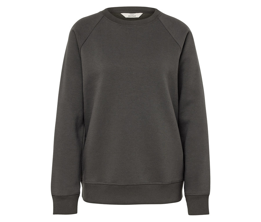 Tmavě šedá mikina s dlouhými rukávy na bílém pozadí.