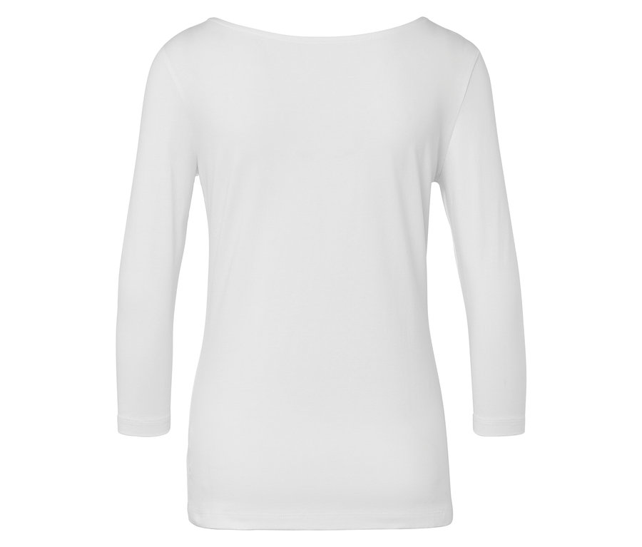 Bílé tričko s dlouhým rukávem na bílém pozadí.