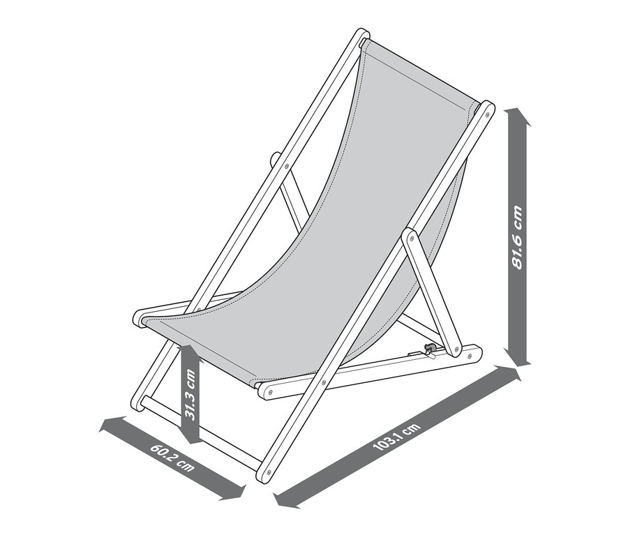 Ilustrace skládacího lehátka s rozměry.