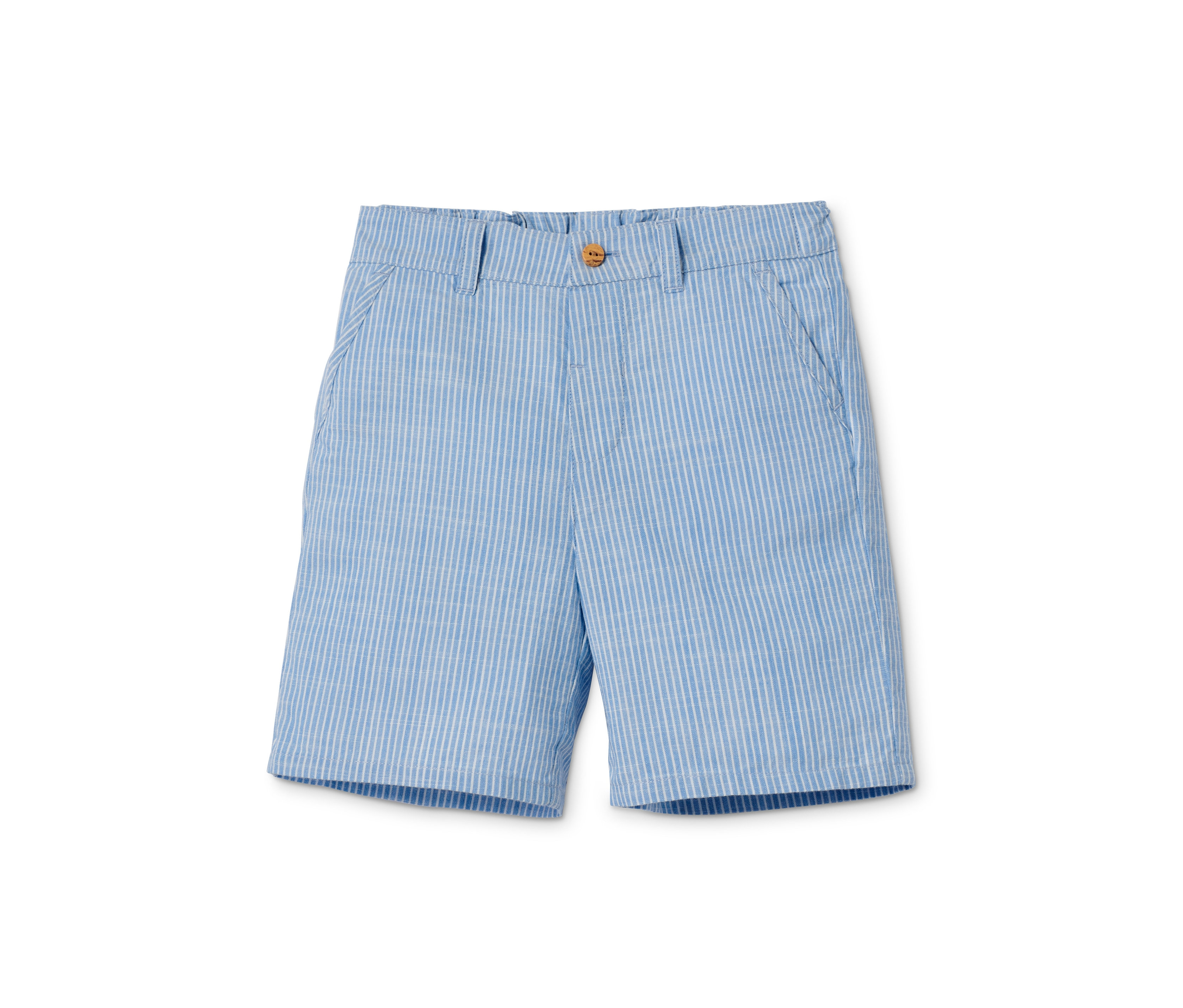 Modré pruhované bavlněné bermudy.