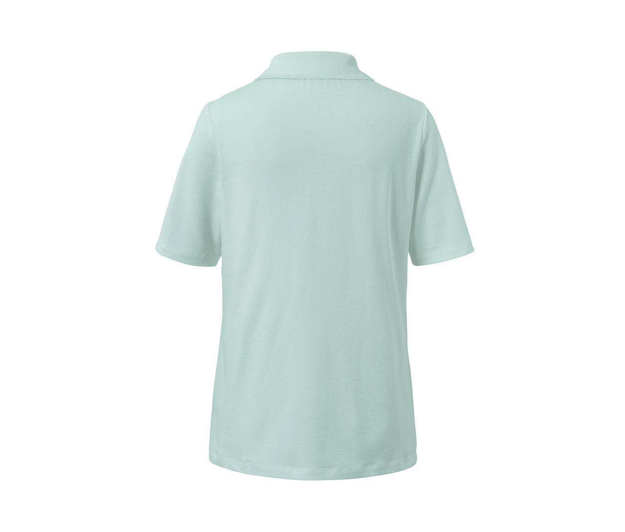 Pohled zezadu na světle modré polotričko.