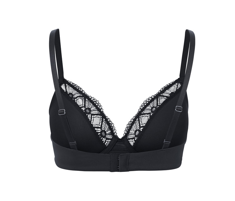 Černá podprsenka s kosticemi s krajkovým lemem.
