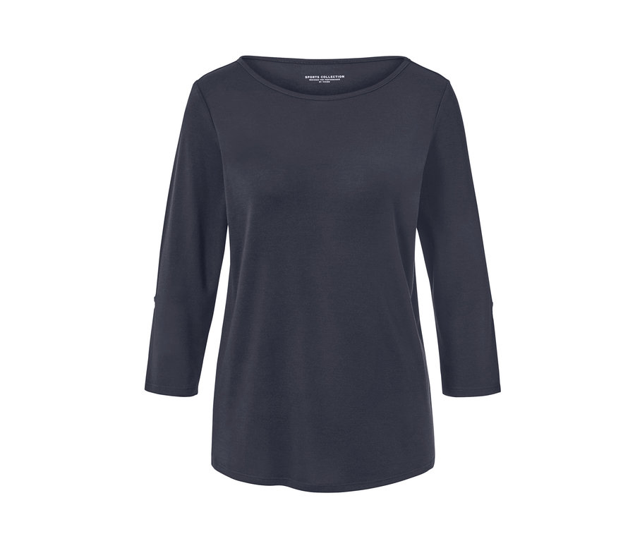 Modré funkční triko s tříčtvrtečními rukávy.