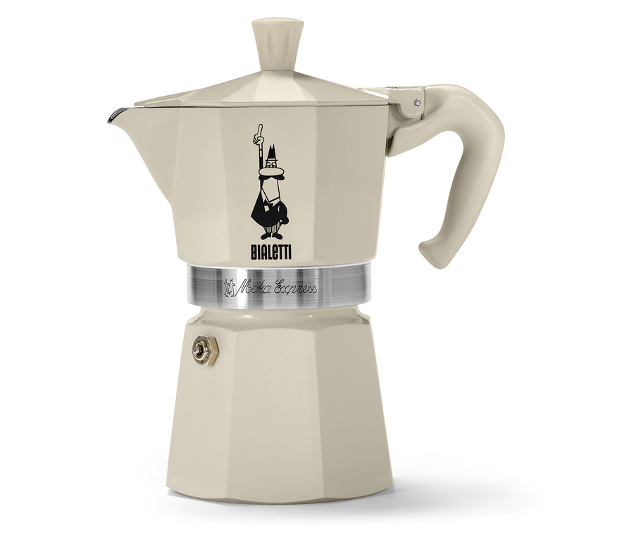 Krémová konvička na espresso »Bialetti Moka Express« 190 ml na bílém pozadí.
