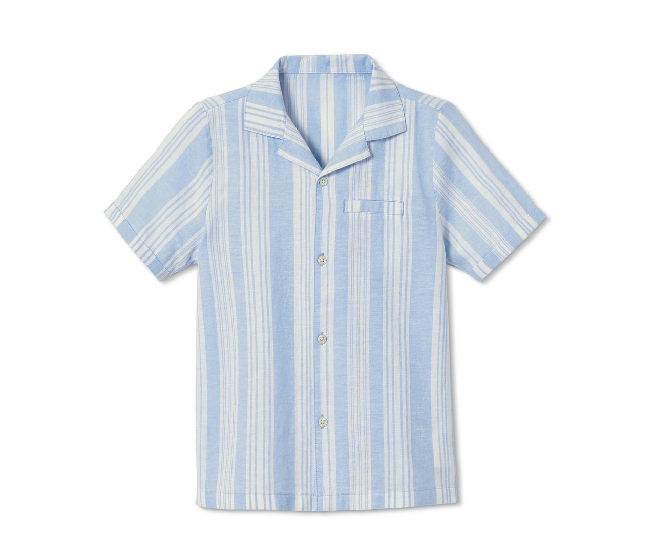 Modrá pruhovaná košile s krátkým rukávem z biobavlny.