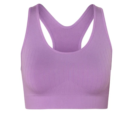 Fialová sportovní podprsenka s racerback zády.