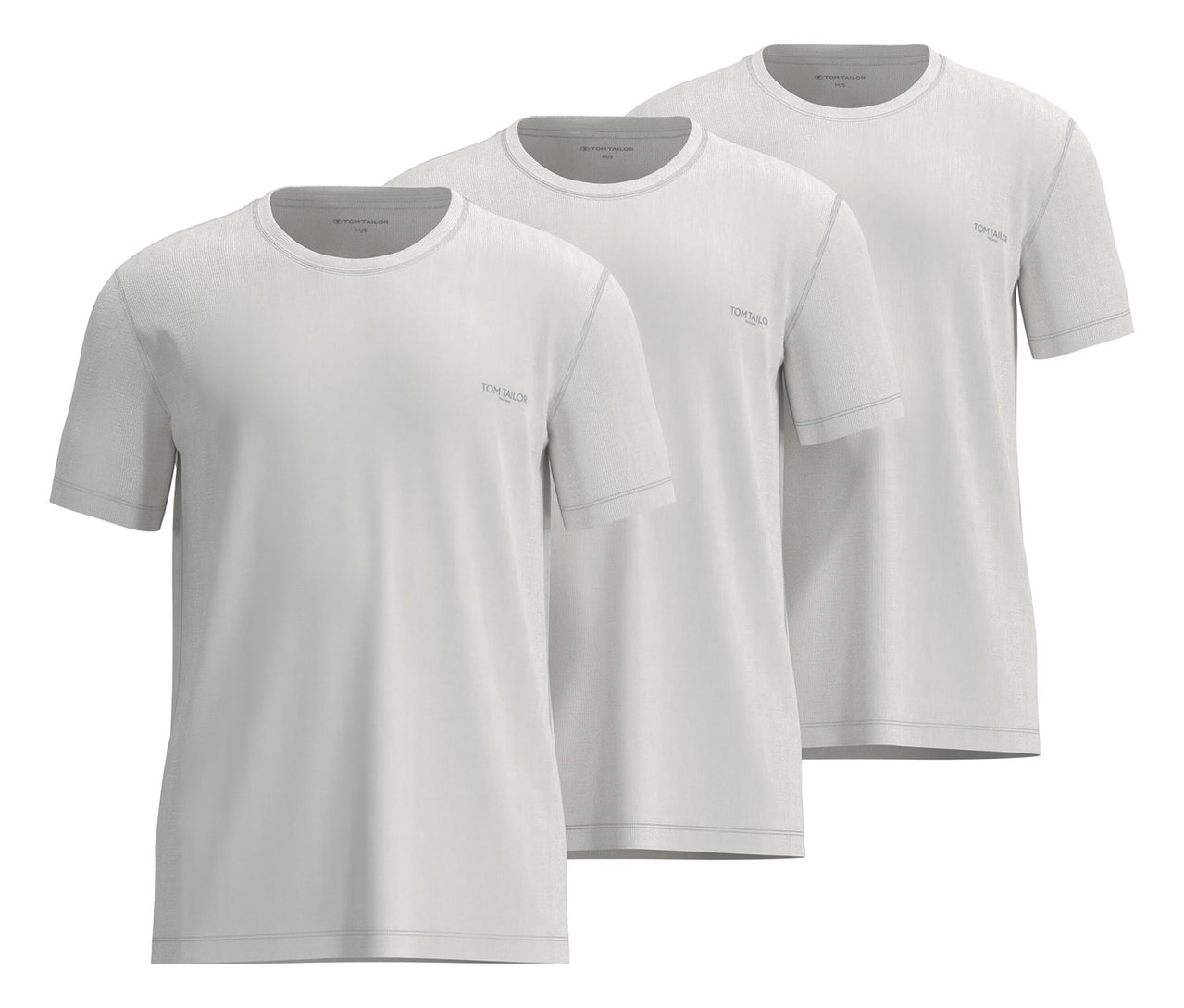 Tři bílá trička Tom Tailor »Ohio«, 3 ks, leží na sobě.
