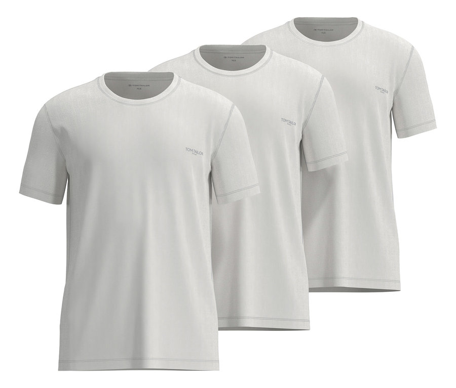 Tři bílá trička Tom Tailor »Ohio«, 3 ks, leží na sobě.