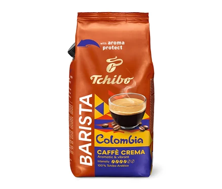 Zobrazeno 1 kg balení zrnkové kávy BARISTA Origins Colombia.