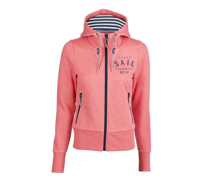 Růžová mikina s kapucí.