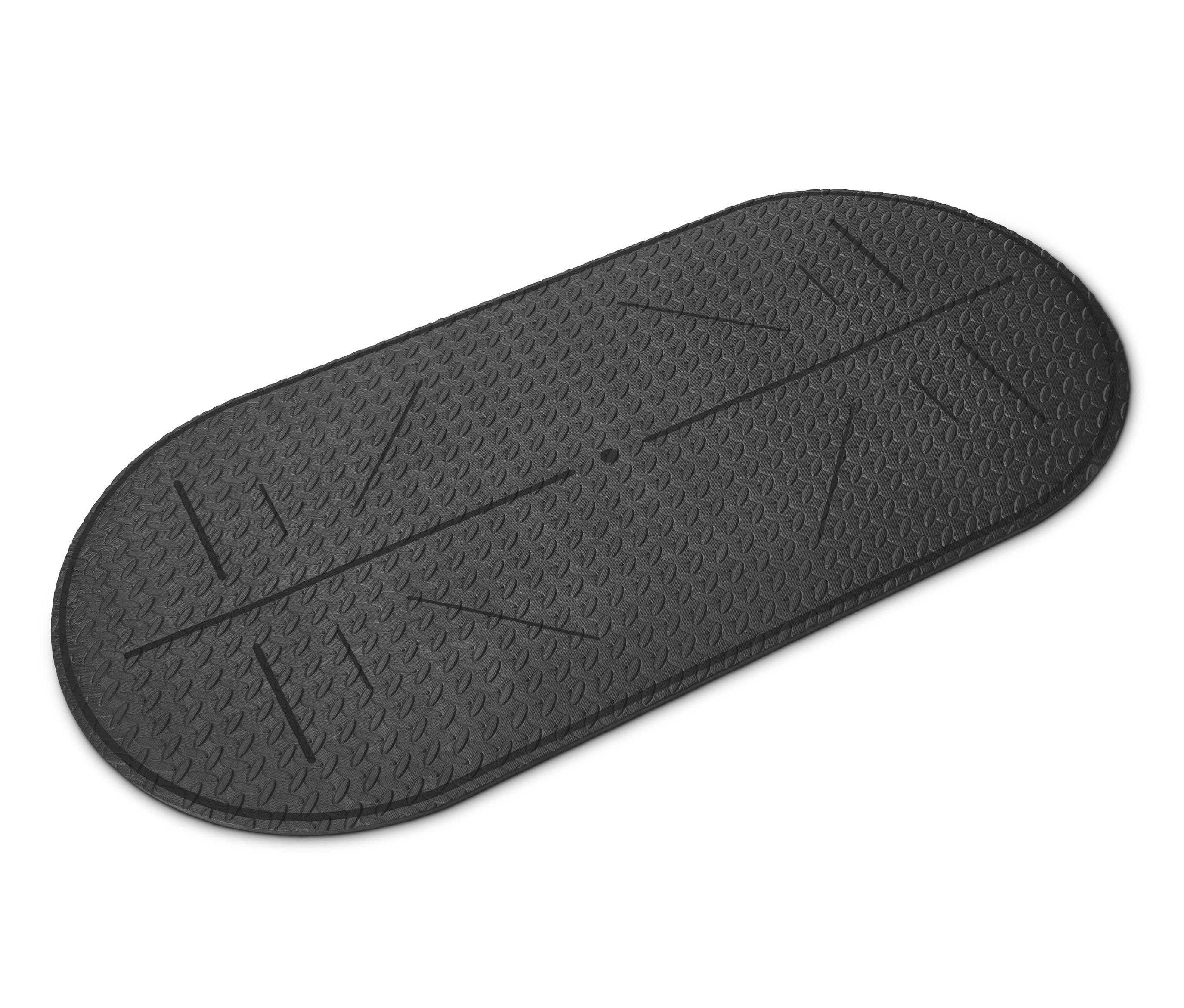 Černá podložka na fitness a skákání přes švihadlo.