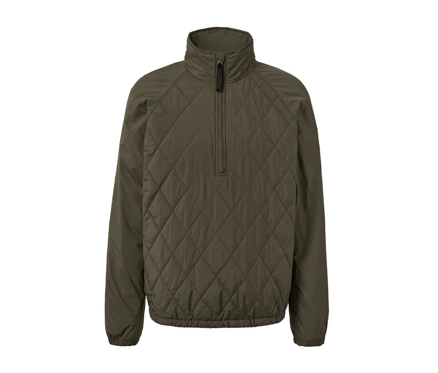 Zelená větrová bunda s prošíváním do kosočtverců a zipem do půli hrudi.