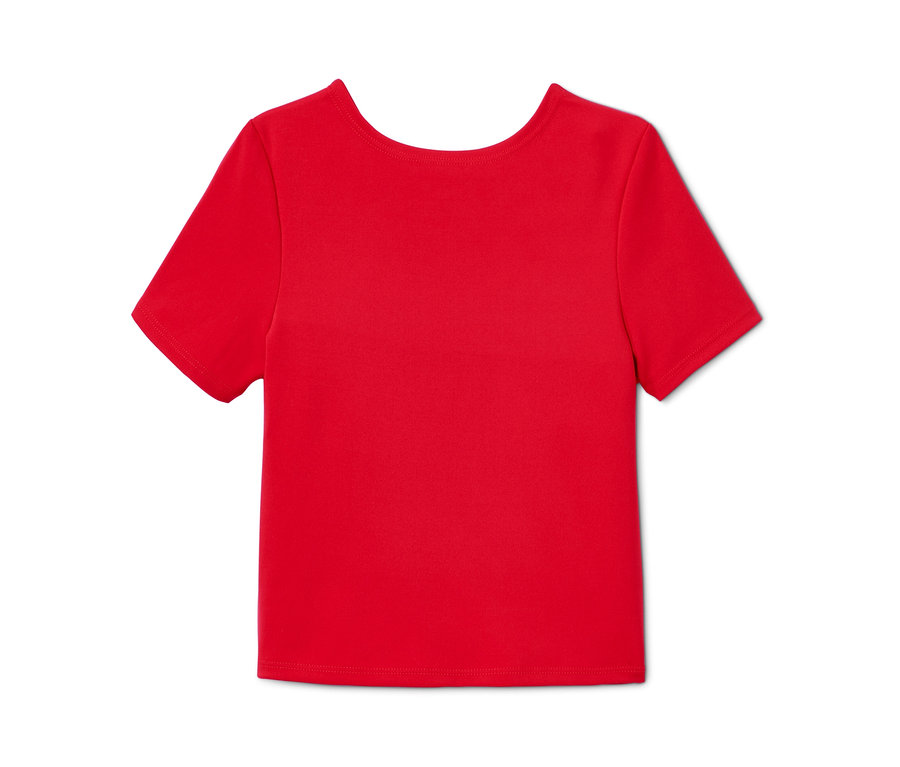 Červené dívčí funkční tričko s recyklovaným materiálem a zkráceným střihem.