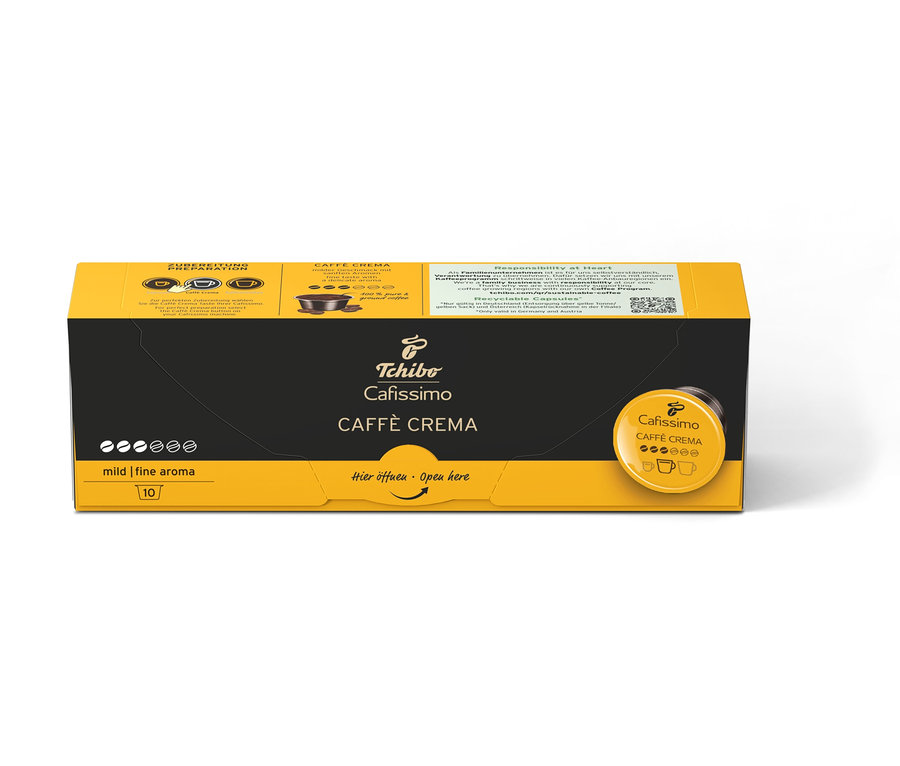 Balení kávových kapslí Cafissimo Caffè Crema mild s deseti kapslemi.