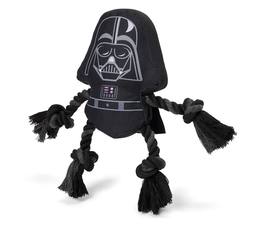 Černá hračka pro psa Darth Vader s lanovými končetinami.