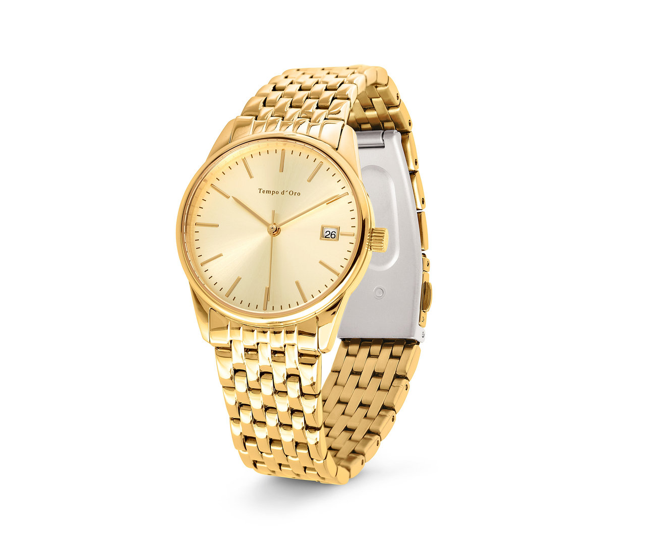 Detailní záběr na zlaté dámské hodinky.