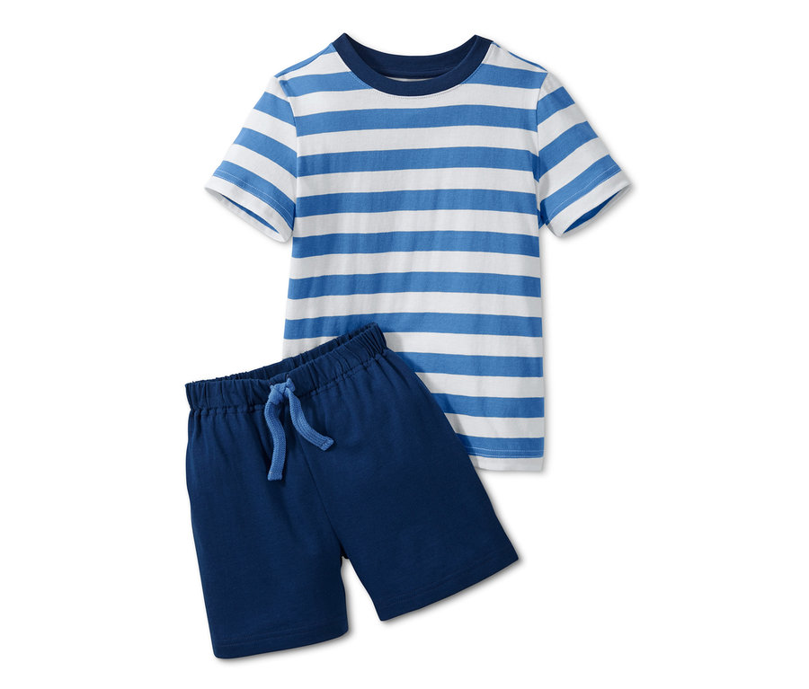 Modré krátké pyžamo s proužkovaným topem.