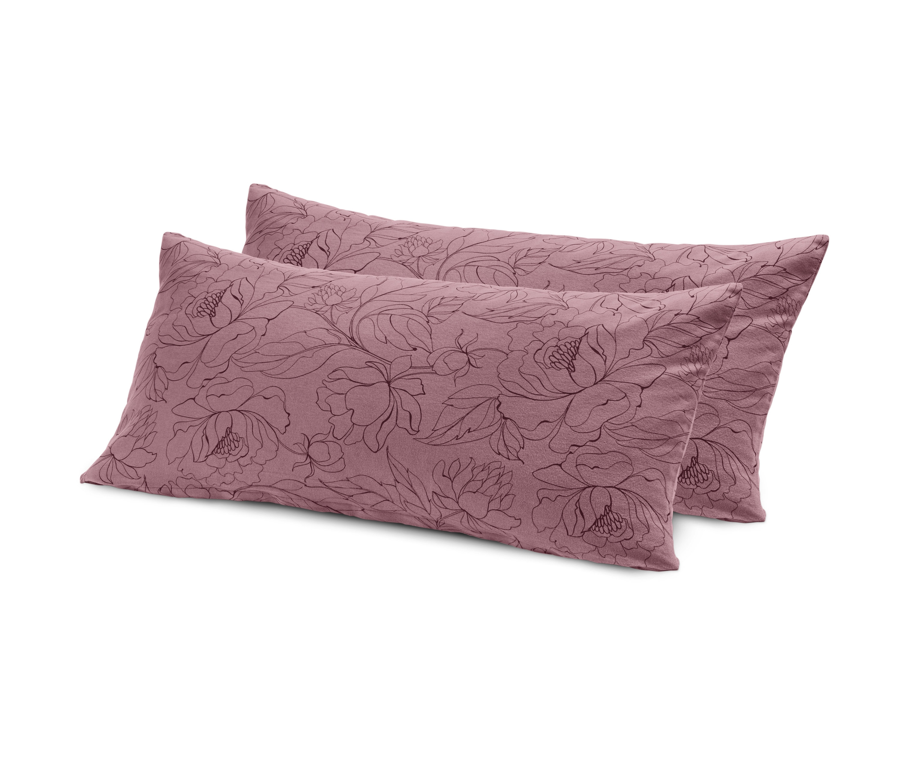 Dva polštáře s květinovým vzorem na bílém pozadí.
