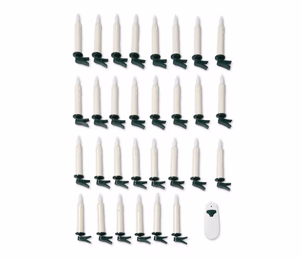 Čtyři řady LED svíček na vánoční stromeček, 30 ks, s klipy a dálkovým ovládáním.