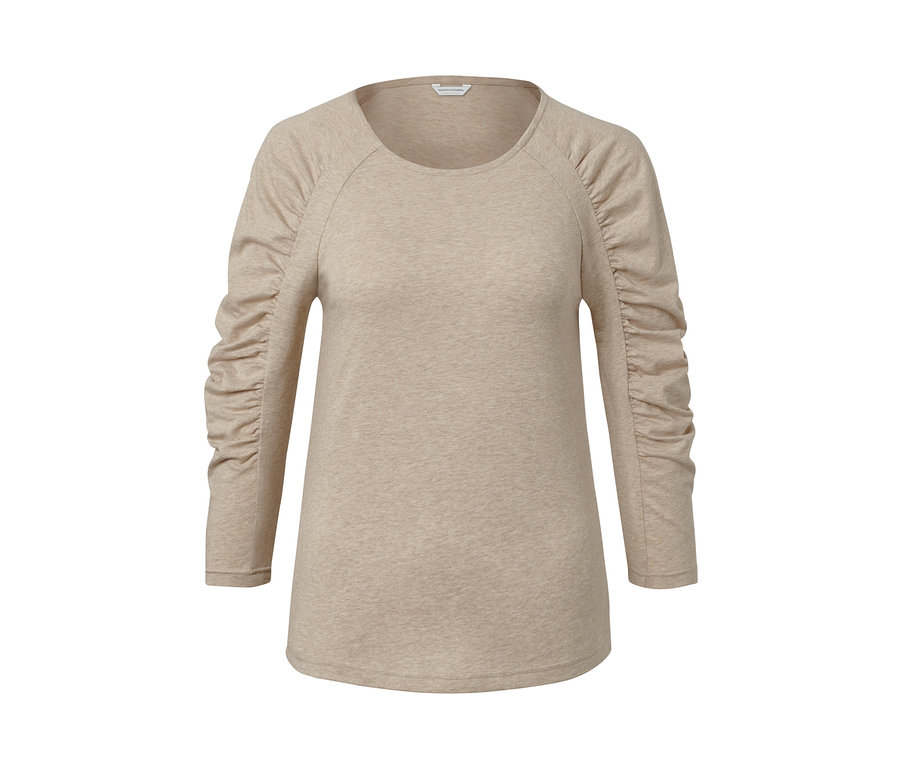 Béžové tričko s tříčtvrtečními rukávy.