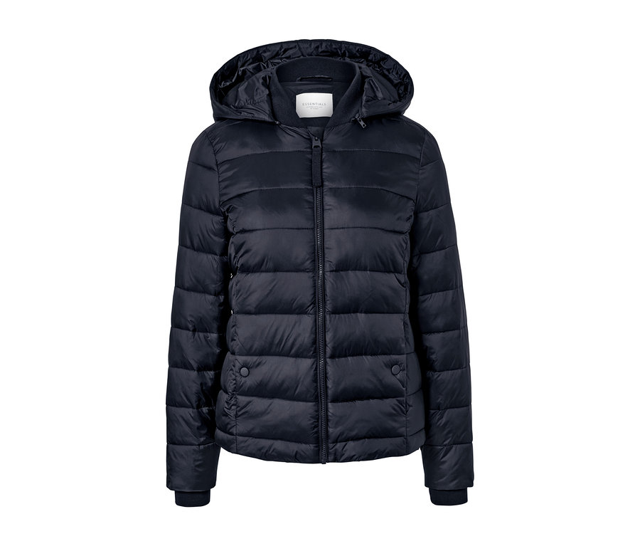 Tmavě modrá prošívaná bunda s kapucí na zip.