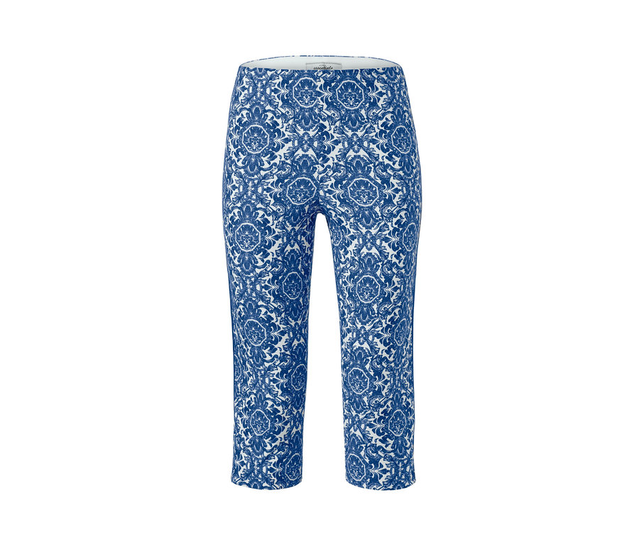 Modré 3/4 strečové kalhoty s potiskem.