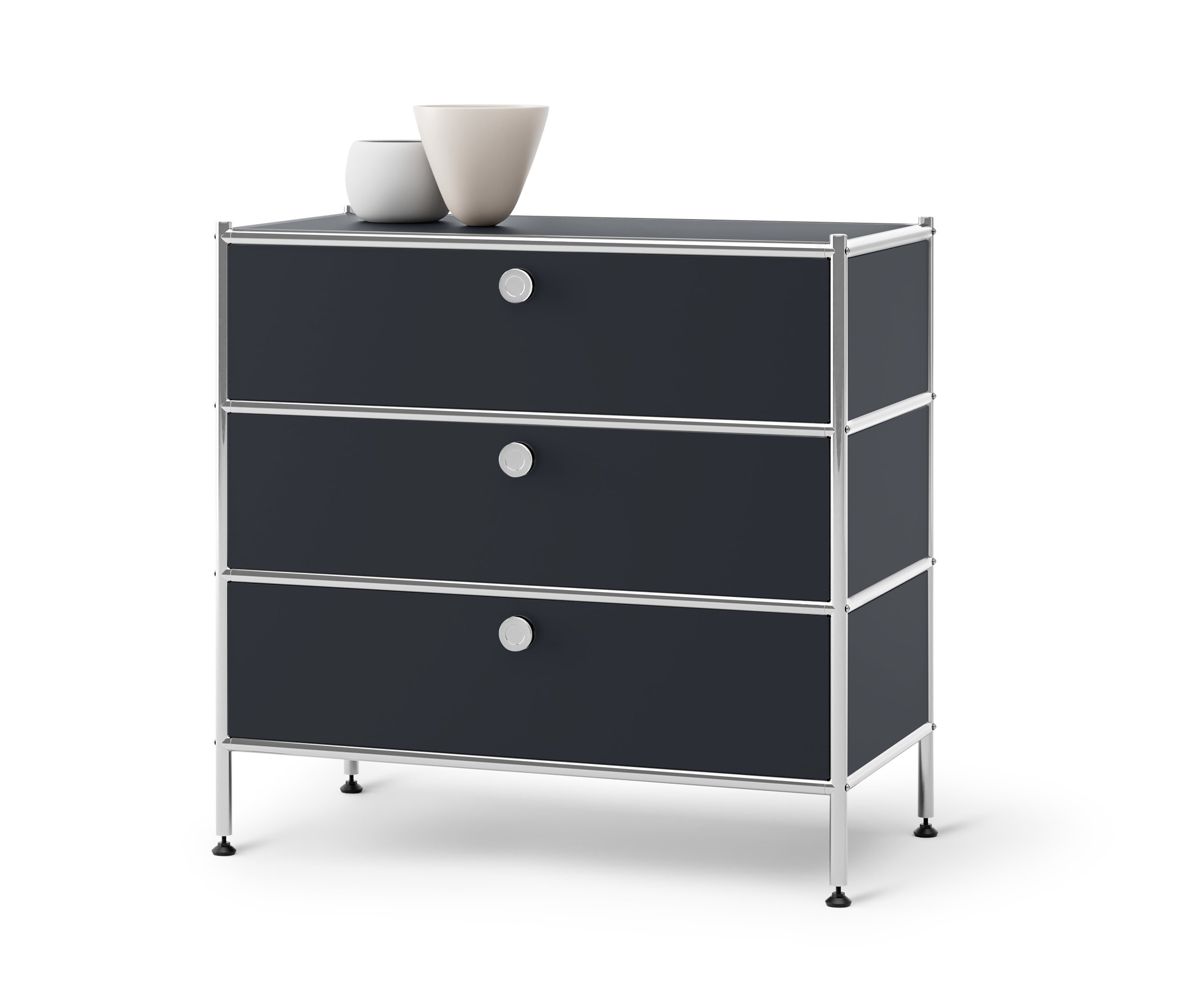 Černá kovová komoda »CN3« se 3 zásuvkami.