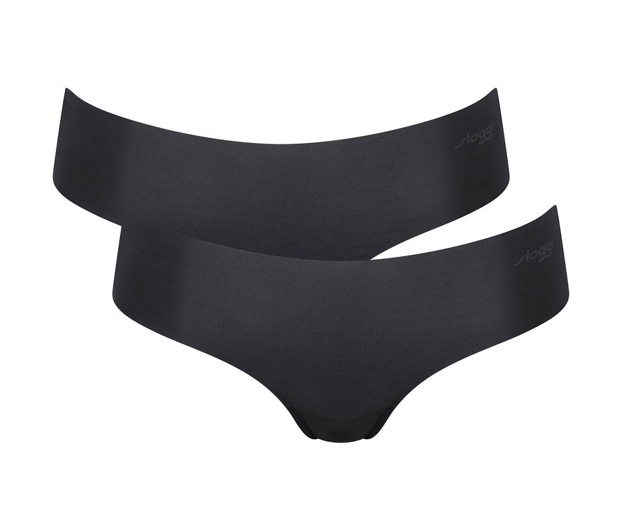 Dvoje černé bokové kalhotky sloggi ZERO Microfibre 2.0 Hipster, sada 2 ks, leží na sobě.