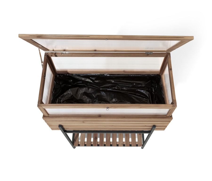 Otevřený vyvýšený truhlík se skleníkovým nástavcem »Elin« s černou vložkou.