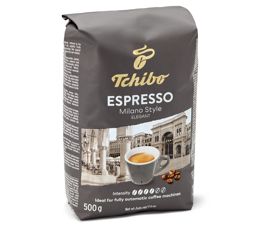 Balení zrnkové kávy Tchibo Espresso Milano Style 500 g.
