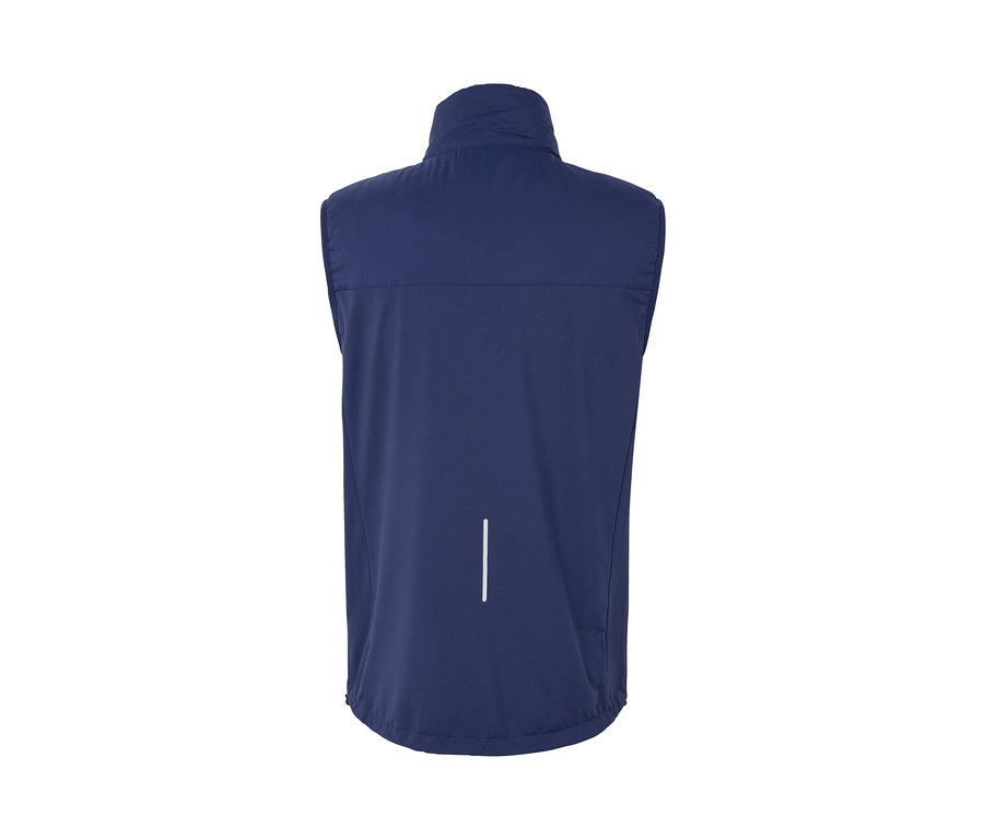 Tmavě modrá funkční vesta »packable« zobrazená zezadu.