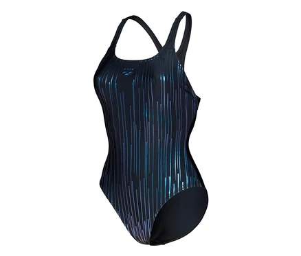 Dámské plavky arena Feel Hyacinth Swim Pro Back s modrými a fialovými pruhy.