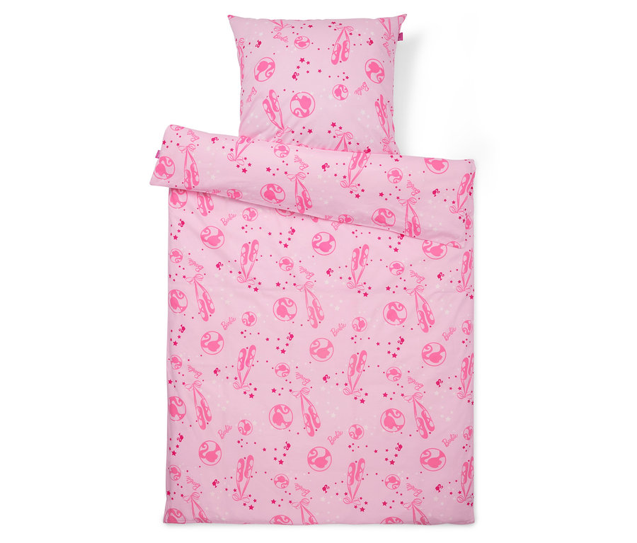 Růžové povlečení s baletkami a planetami.