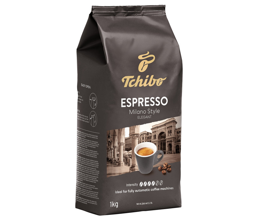 Balení zrnkové kávy Tchibo Espresso Milano Style 1 kg.