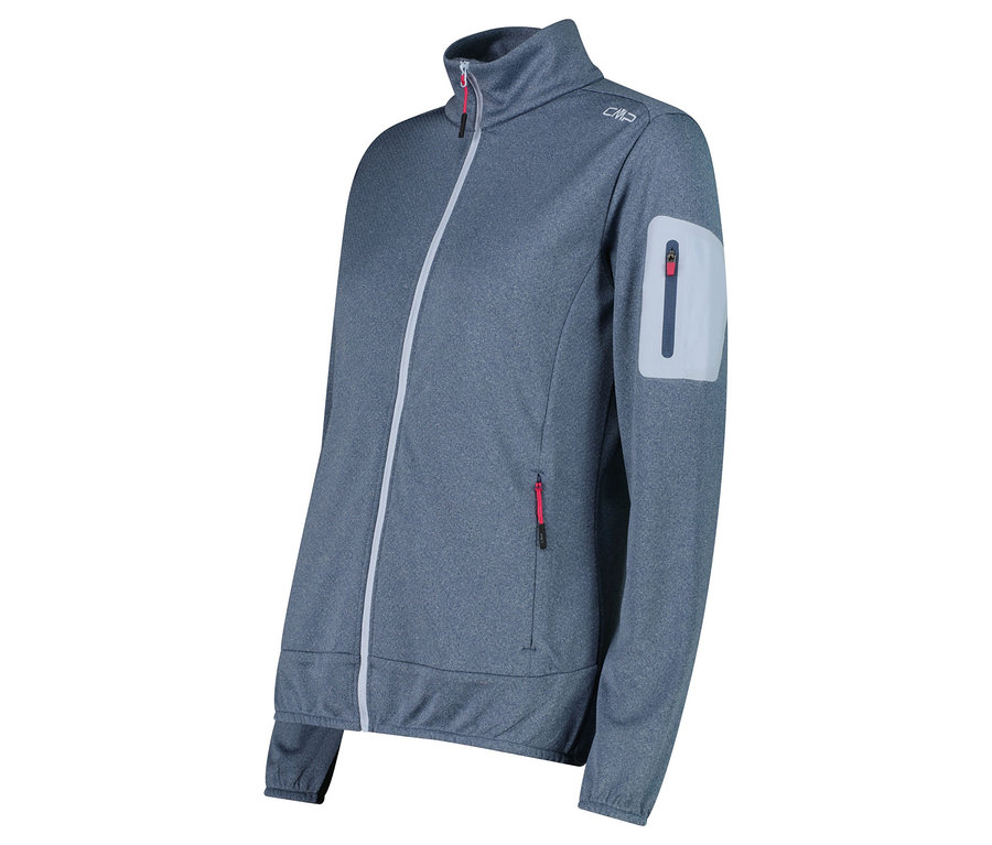 Šedá fleecová bunda CMP s celopropínacím zipem a kapsou na zip na rukávu.