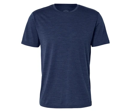 Tmavě modré melírované tričko s krátkým rukávem a kulatým výstřihem.