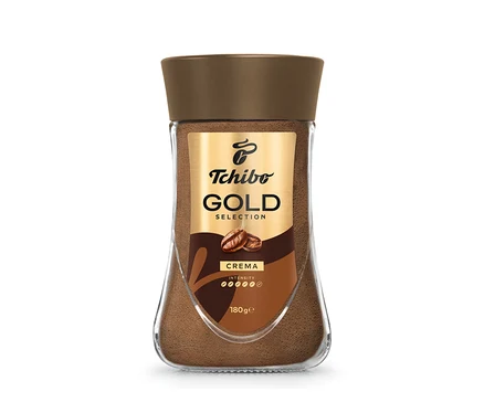 Sklenice instantní kávy Tchibo Gold Selection.