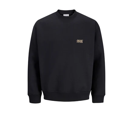 Černá mikina Jack & Jones Colton s malým vyšívaným logem na hrudi.