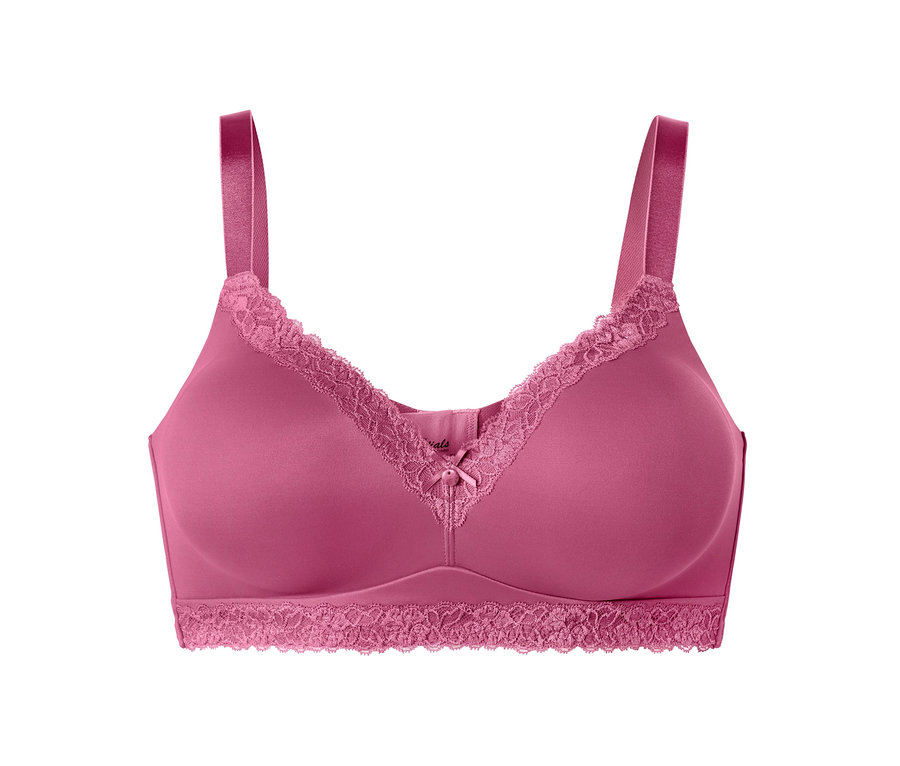 Měkká podprsenka malinové barvy s krajkou.