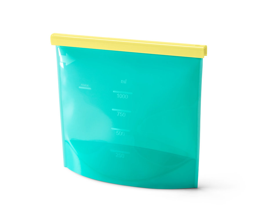 Tyrkysový sáček na potraviny s žlutým uzávěrem, 2 ks.