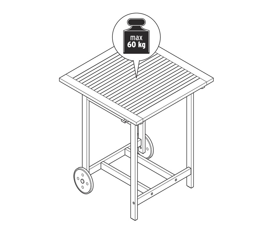 Nákres skládacího balkónového setu s maximální nosností 60 kg.