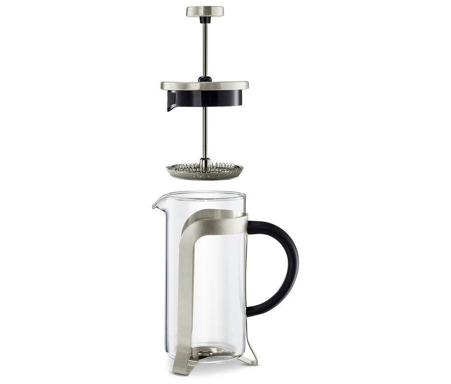 Rozložená konvička french press 300 ml, 2 šálky, stříbrná.