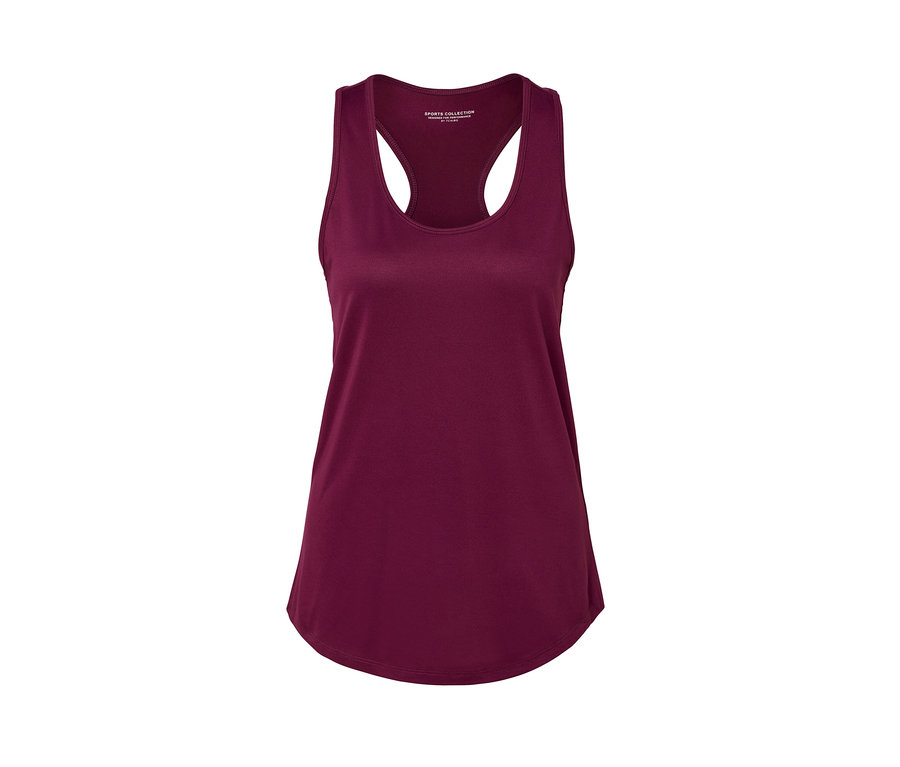 Detailní záběr na jeden z funkčních topů z dvoukusové sady v růžové a bobulové barvě.