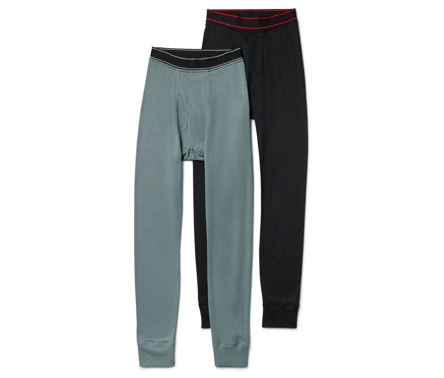 Dvoje pánské termoprádlo: šedozelené a černé.